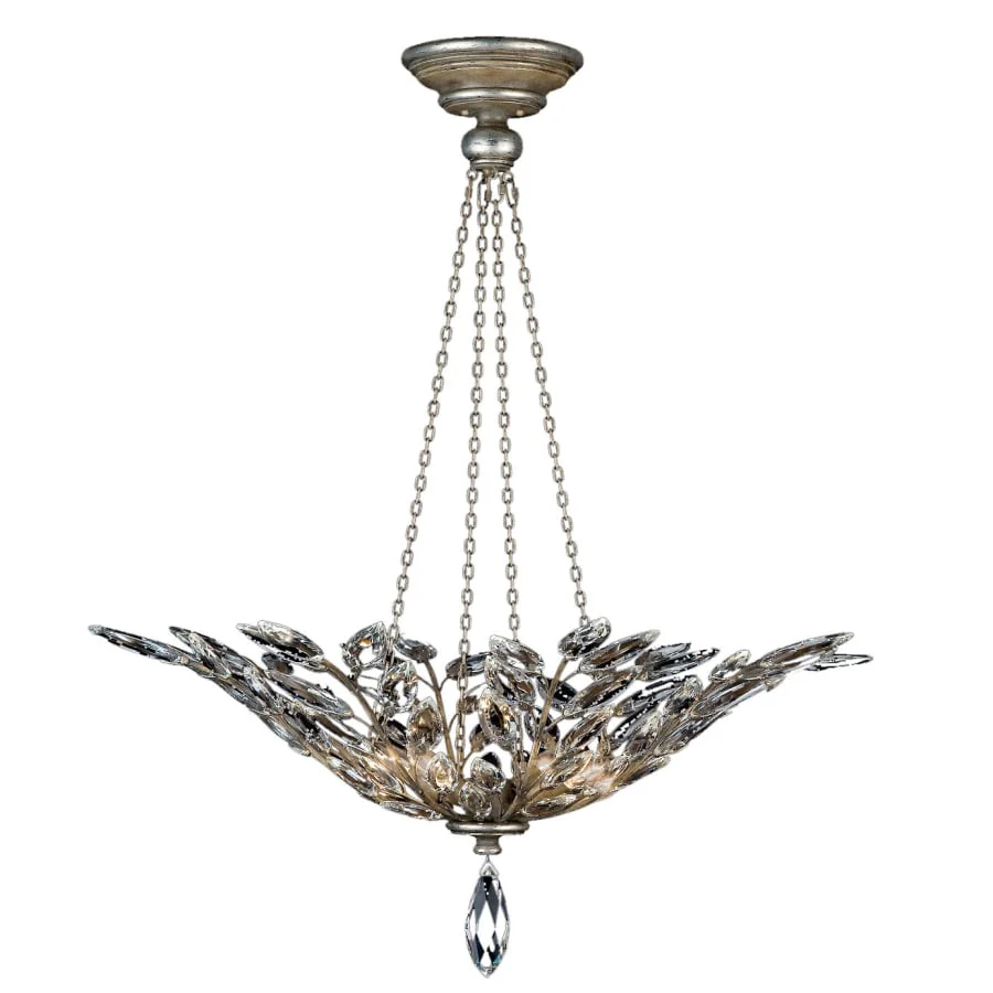 Fine Art Handcrafted Lighting Crystal Laurel Four-Light Foyer Pendant with Bold-Cut Stylized Crystal Leaves - Image 3