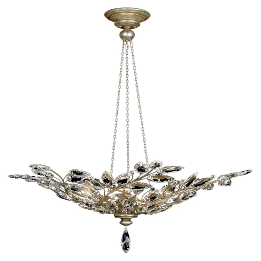 Fine Art Handcrafted Lighting Crystal Laurel Six-Light Foyer Pendant with Bold-Cut Stylized Crystal Leaves - Image 1