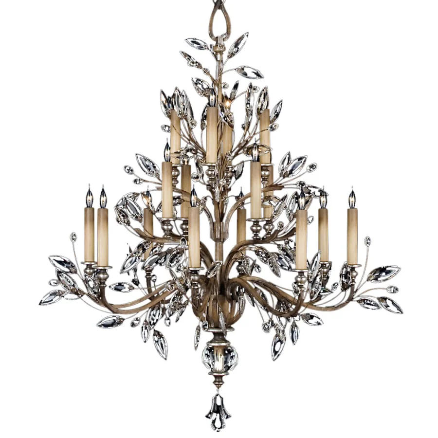 Fine Art Handcrafted Lighting Crystal Laurel Sixteen-Light Three-Tier Chandelier with Bold-Cut Stylized Crystal Leaves - Image 1