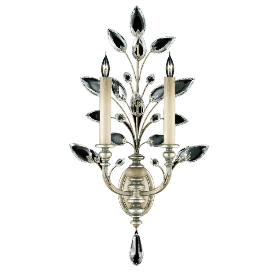 Fine Art Handcrafted Lighting Crystal Laurel Two-Light Wall Sconce with Bold-Cut Stylized Crystal Leaves - Image 1