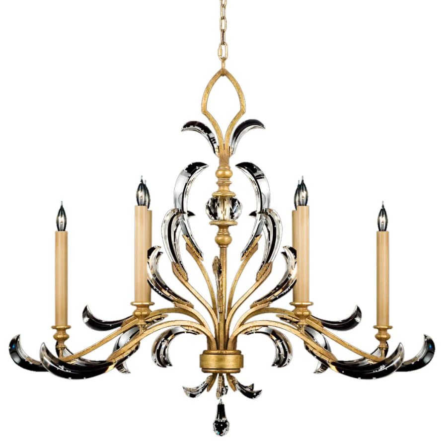 Fine Art Handcrafted Lighting Beveled Arcs Gold Six-Light Single-Tier Beveled Crystal Chandelier - Image 1