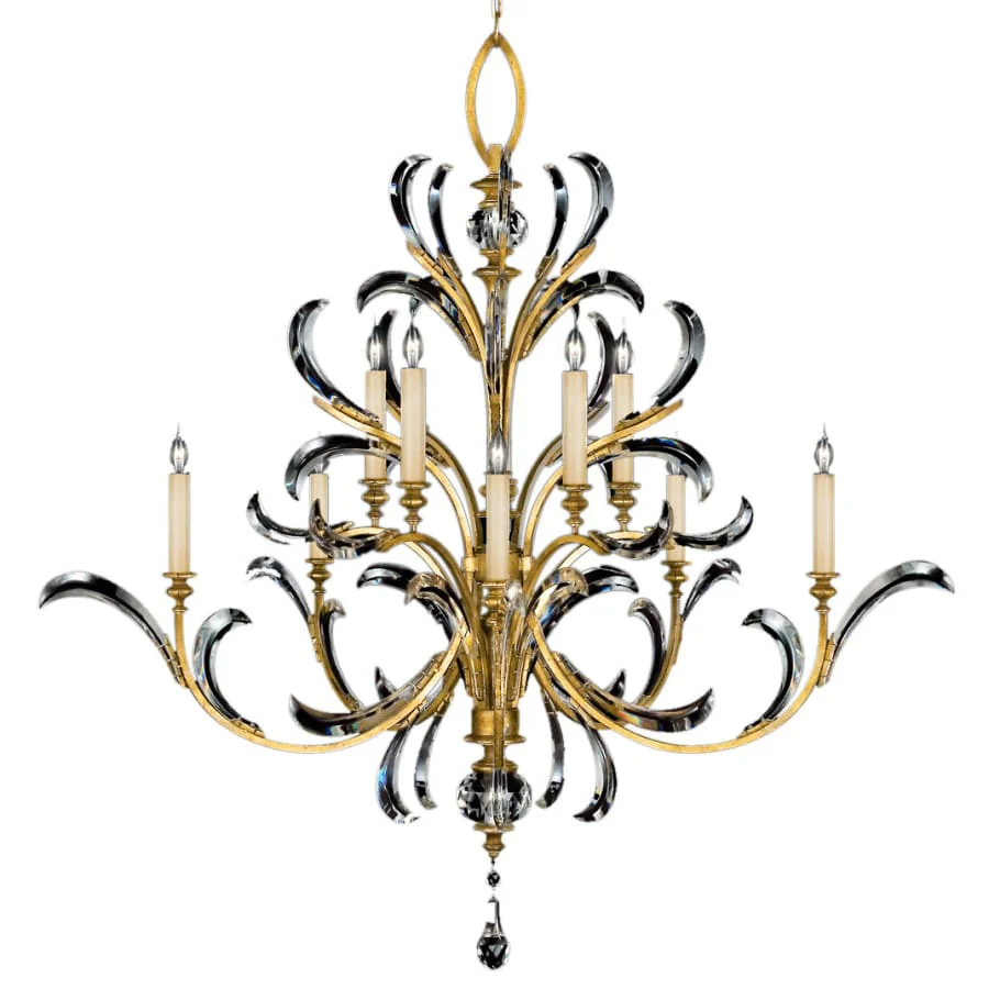 Fine Art Handcrafted Lighting Beveled Arcs Gold Ten-Light Two-Tier Beveled Crystal Chandelier - Image 1