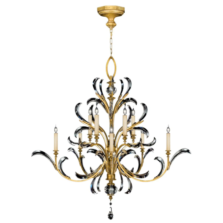 Fine Art Handcrafted Lighting Beveled Arcs Gold Ten-Light Two-Tier Beveled Crystal Chandelier - Image 3
