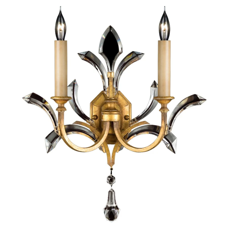 Fine Art Handcrafted Lighting Beveled Arcs Gold Two-Light Beveled Crystal Wall Sconce - Image 1