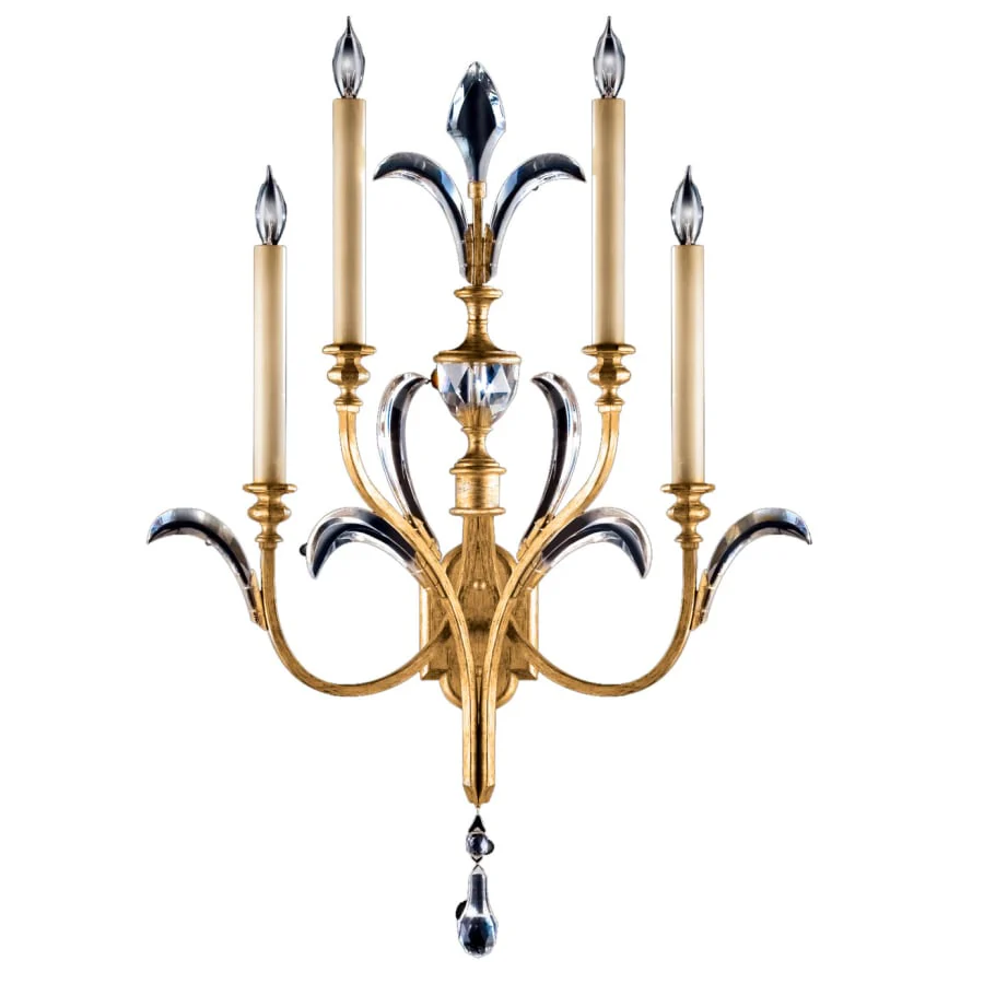 Fine Art Handcrafted Lighting Beveled Arcs Gold Four-Light Beveled Crystal Wall Sconce - Image 1