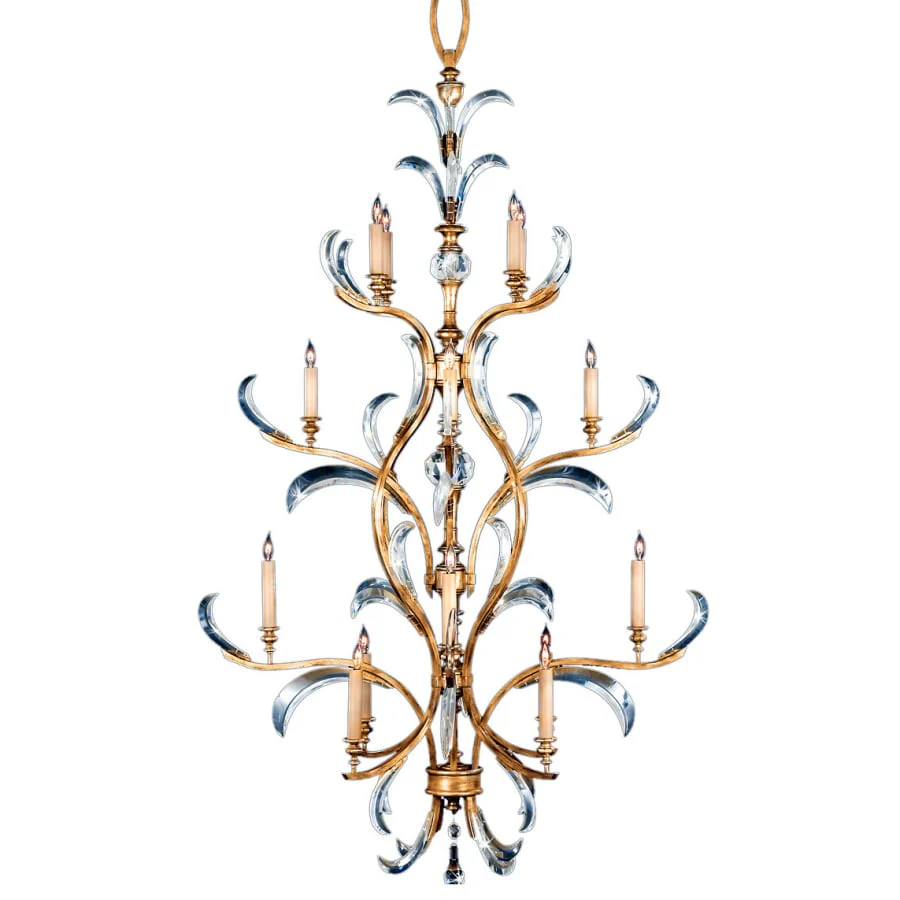 Fine Art Handcrafted Lighting Beveled Arcs Gold Sixteen-Light Three-Tier Beveled Crystal Chandelier - Image 1