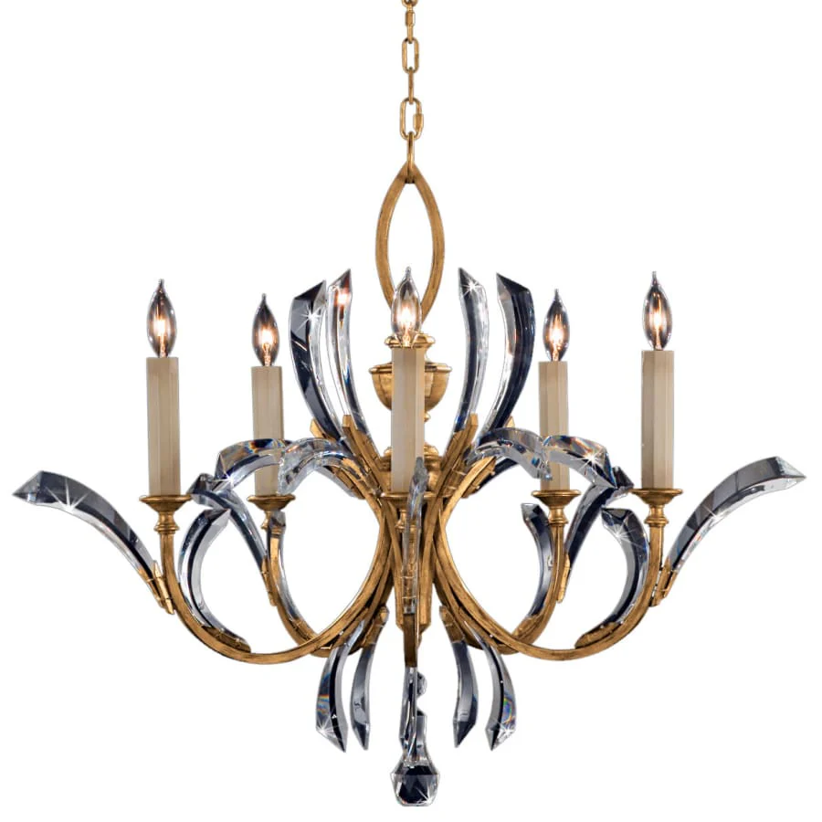 Fine Art Handcrafted Lighting Beveled Arcs Gold Five-Light Single-Tier Beveled Crystal Chandelier - Image 1