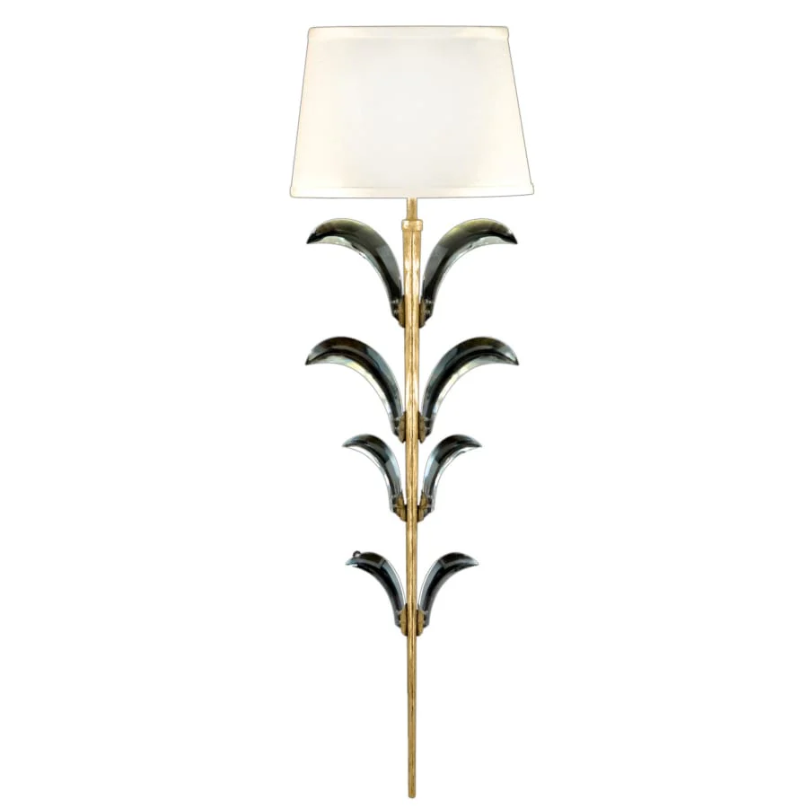 Fine Art Handcrafted Lighting Beveled Arcs Gold Single-Light Beveled Crystal Wall Sconce with Laminated Silk Shantung Shade - Image 1