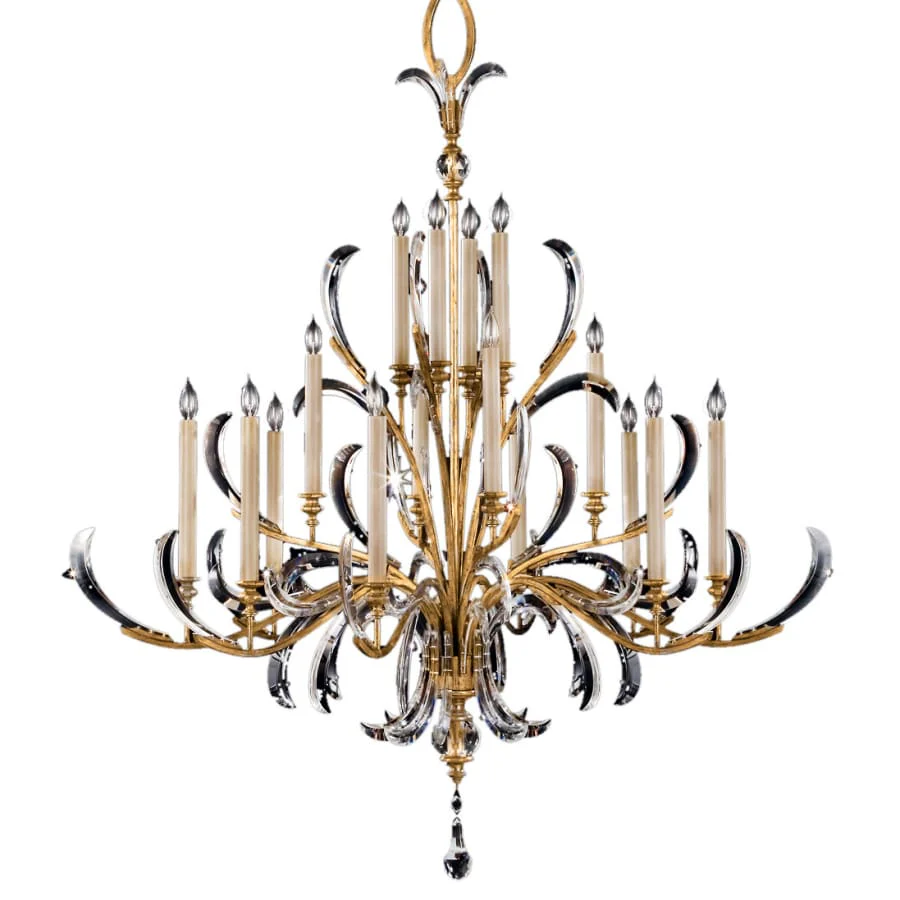 Fine Art Handcrafted Lighting Beveled Arcs Gold Sixteen-Light Two-Tier Beveled Crystal Chandelier - Image 1