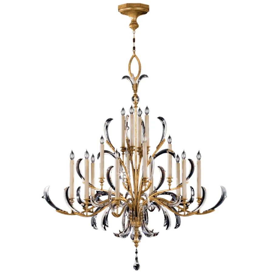 Fine Art Handcrafted Lighting Beveled Arcs Gold Sixteen-Light Two-Tier Beveled Crystal Chandelier - Image 3