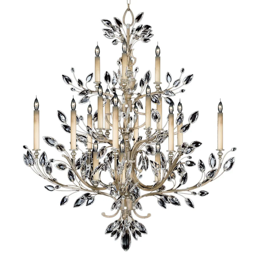 Fine Art Handcrafted Lighting Crystal Laurel Twenty-Light Two-Tier Chandelier with Bold-Cut Stylized Crystal Leaves - Image 1