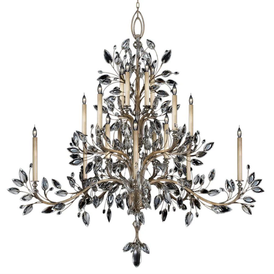 Fine Art Handcrafted Lighting Crystal Laurel Twenty-Light Three-Tier Chandelier with Bold-Cut Stylized Crystal Leaves - Image 1