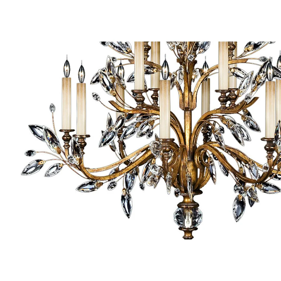 Fine Art Handcrafted Lighting Crystal Laurel Gold Sixteen-Light Three-Tier Chandelier with Bold-Cut Stylized Crystal Leaves - Image 2