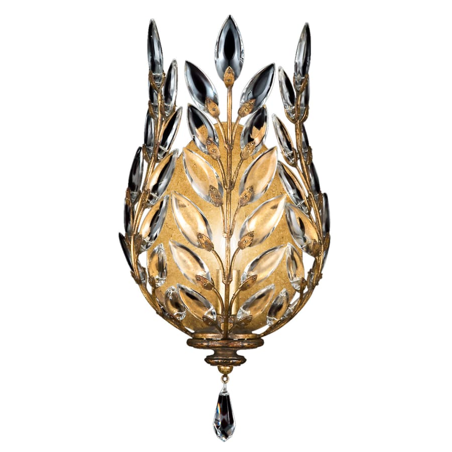 Fine Art Handcrafted Lighting Crystal Laurel Gold Single-Light Wall Sconce with Bold-Cut Stylized Crystal Leaves - Image 1