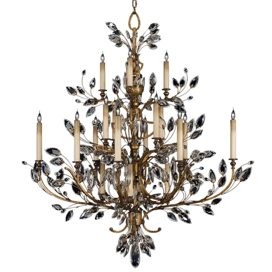 Fine Art Handcrafted Lighting Crystal Laurel Gold Twenty-Light Three-Tier Chandelier with Bold-Cut Stylized Crystal Leaves - Image 1