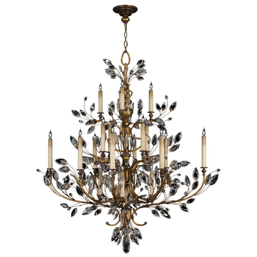 Fine Art Handcrafted Lighting Crystal Laurel Gold Twenty-Light Three-Tier Chandelier with Bold-Cut Stylized Crystal Leaves - Image 3