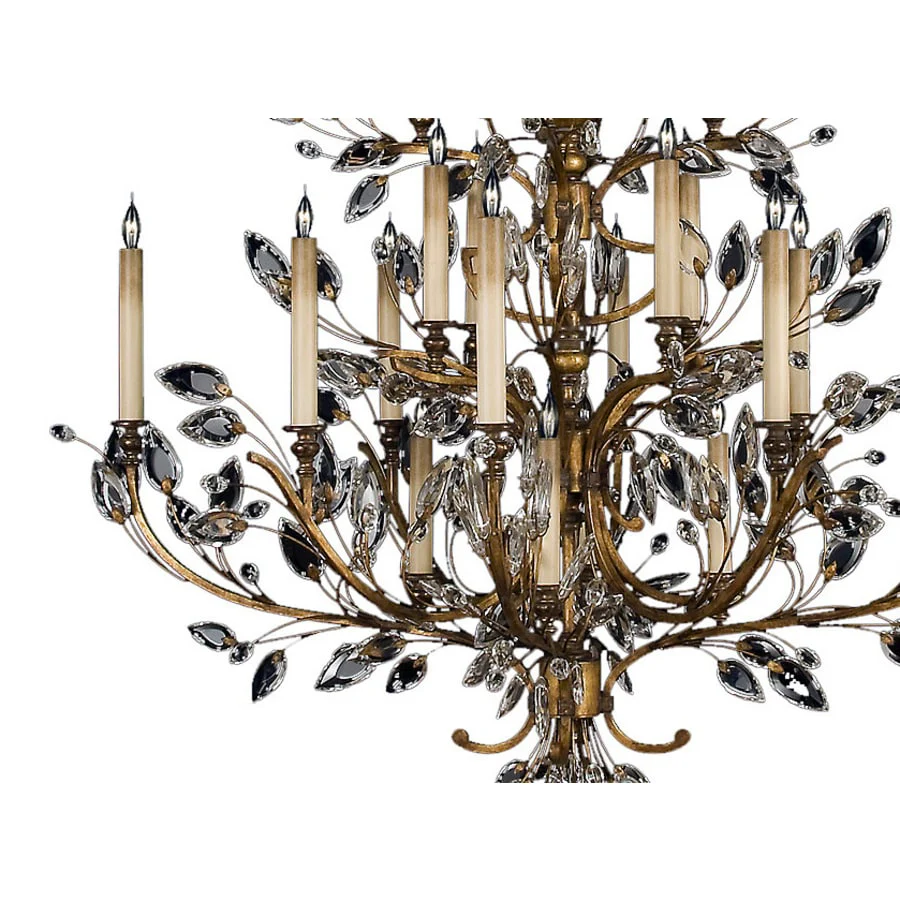 Fine Art Handcrafted Lighting Crystal Laurel Gold Twenty-Light Three-Tier Chandelier with Bold-Cut Stylized Crystal Leaves - Image 2