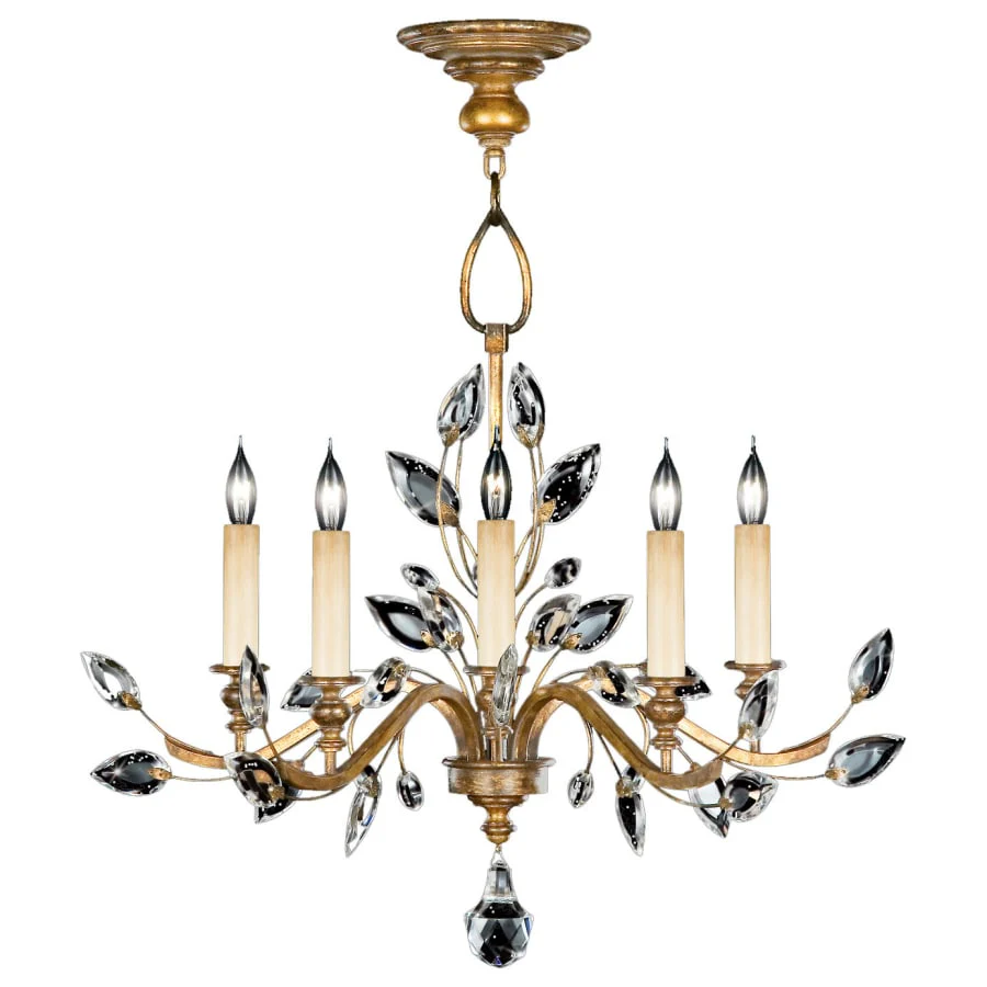 Fine Art Handcrafted Lighting Crystal Laurel Gold Five-Light Single-Tier Chandelier with Bold-Cut Stylized Crystal Leaves - Image 1
