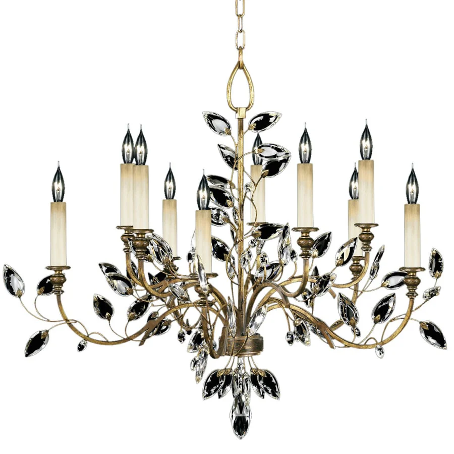 Fine Art Handcrafted Lighting Crystal Laurel Gold Ten-Light Two-Tier Chandelier with Bold-Cut Stylized Crystal Leaves - Image 1