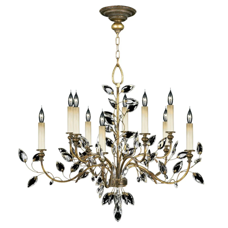 Fine Art Handcrafted Lighting Crystal Laurel Gold Ten-Light Two-Tier Chandelier with Bold-Cut Stylized Crystal Leaves - Image 3