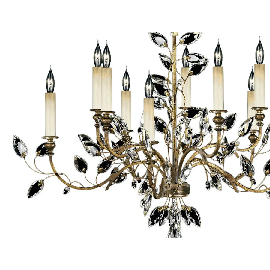 Fine Art Handcrafted Lighting Crystal Laurel Gold Ten-Light Two-Tier Chandelier with Bold-Cut Stylized Crystal Leaves - Image 2
