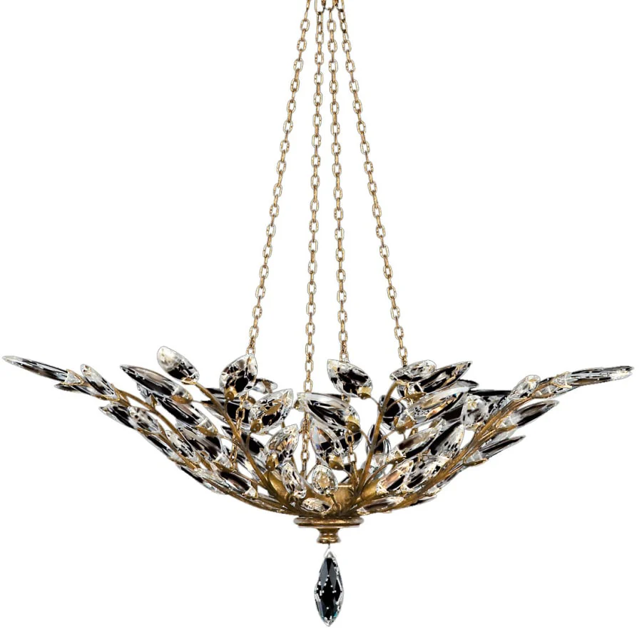 Fine Art Handcrafted Lighting Crystal Laurel Gold Four-Light Foyer Pendant with Bold-Cut Stylized Crystal Leaves - Image 1