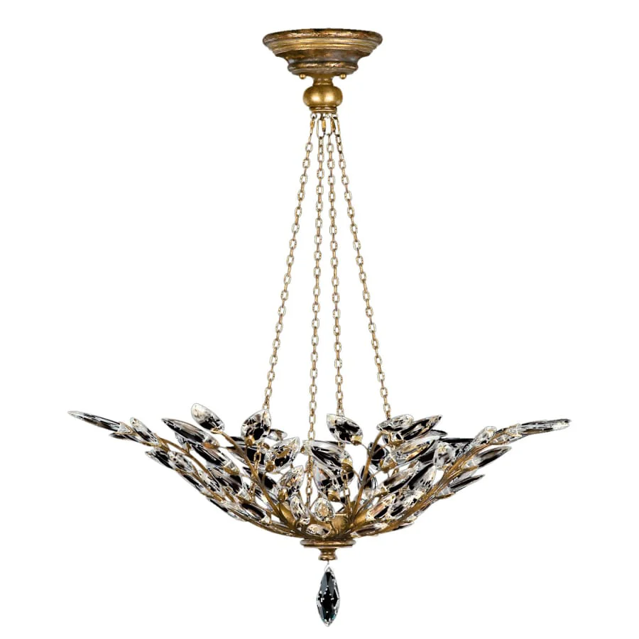 Fine Art Handcrafted Lighting Crystal Laurel Gold Four-Light Foyer Pendant with Bold-Cut Stylized Crystal Leaves - Image 3