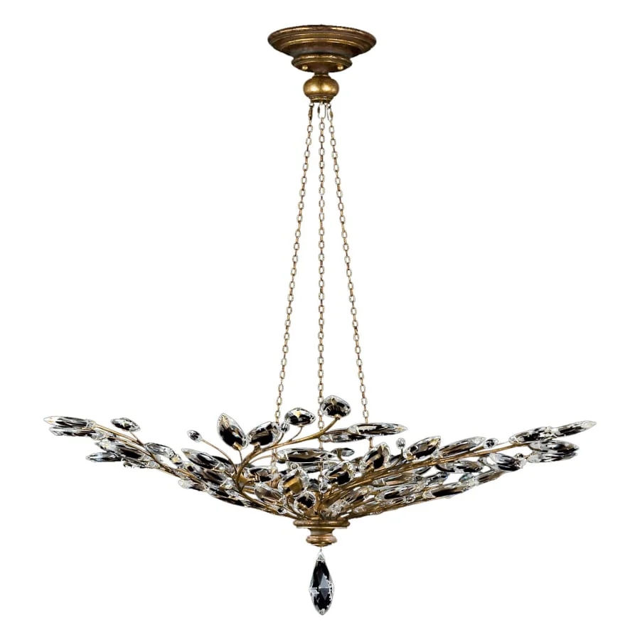 Fine Art Handcrafted Lighting Crystal Laurel Gold Six-Light Foyer Pendant with Bold-Cut Stylized Crystal Leaves - Image 1