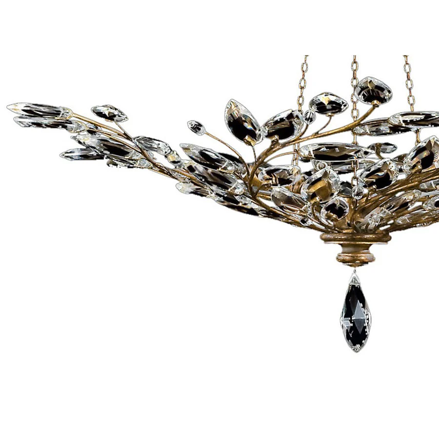 Fine Art Handcrafted Lighting Crystal Laurel Gold Six-Light Foyer Pendant with Bold-Cut Stylized Crystal Leaves - Image 2