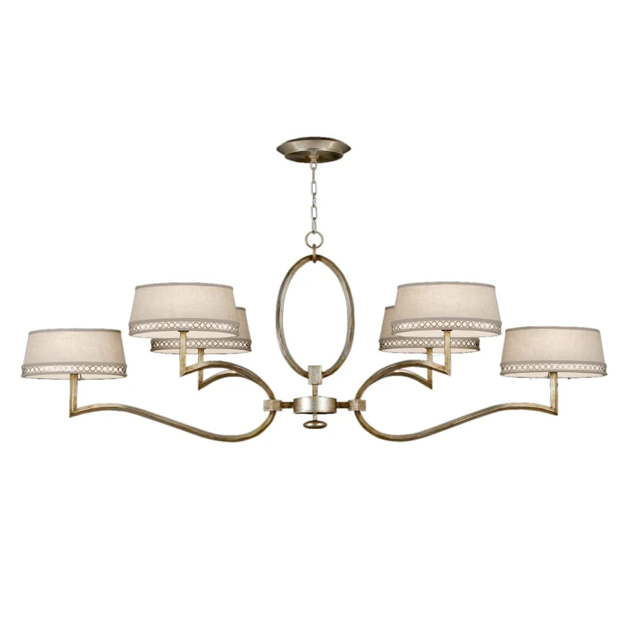 Fine Art Handcrafted Lighting Allegretto Silver Six-Light 2 Tier Chandelier with White Textured Linen Shades - Image 1