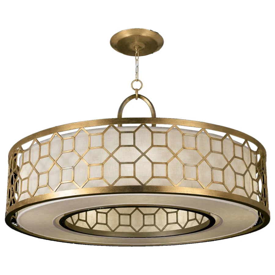 Fine Art Handcrafted Lighting Allegretto Gold 48" Diameter Five-Light Drum Pendant with White Textured Linen Shade - Image 1