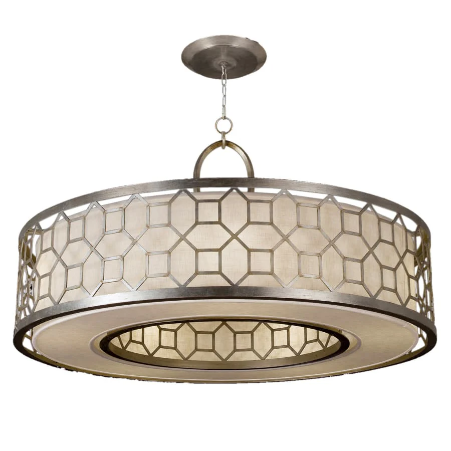 Fine Art Handcrafted Lighting Allegretto Silver 48" Diameter Five-Light Drum Pendant with White Textured Linen Shade - Image 1