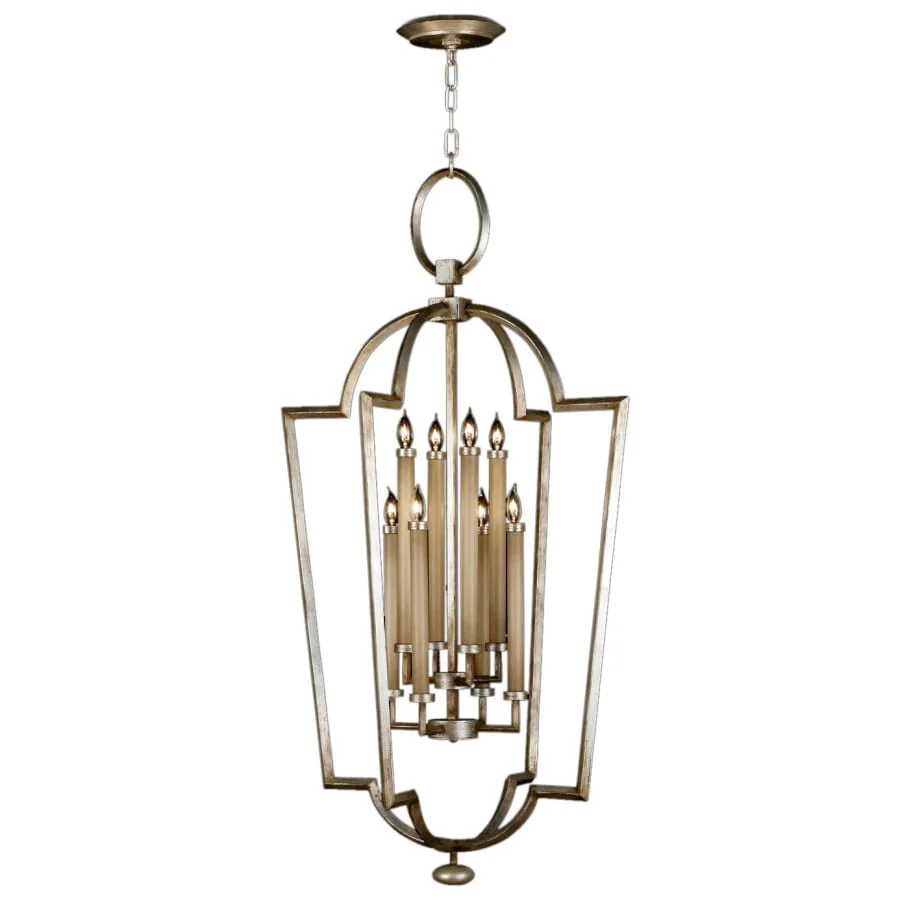 Fine Art Handcrafted Lighting Allegretto Silver Eight-Light Foyer Pendant with White Textured Linen Shade - Image 2