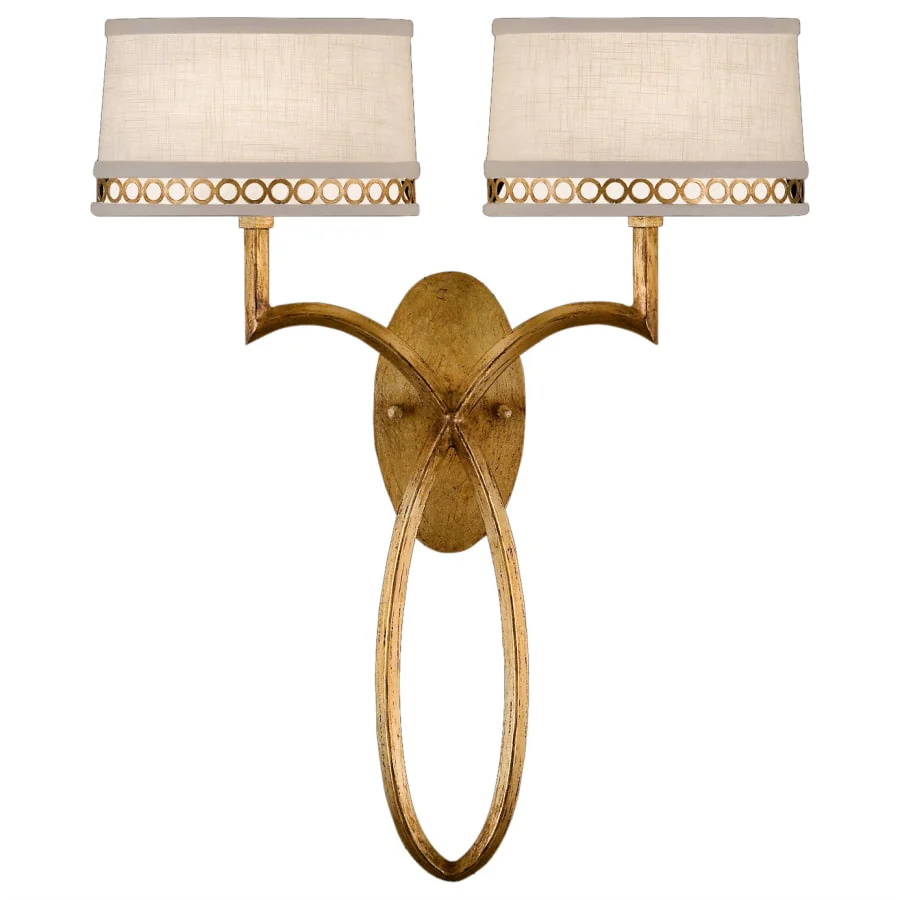 Fine Art Handcrafted Lighting Allegretto Gold Two-Light Wall Sconce with White Textured Linen Shades - Image 1