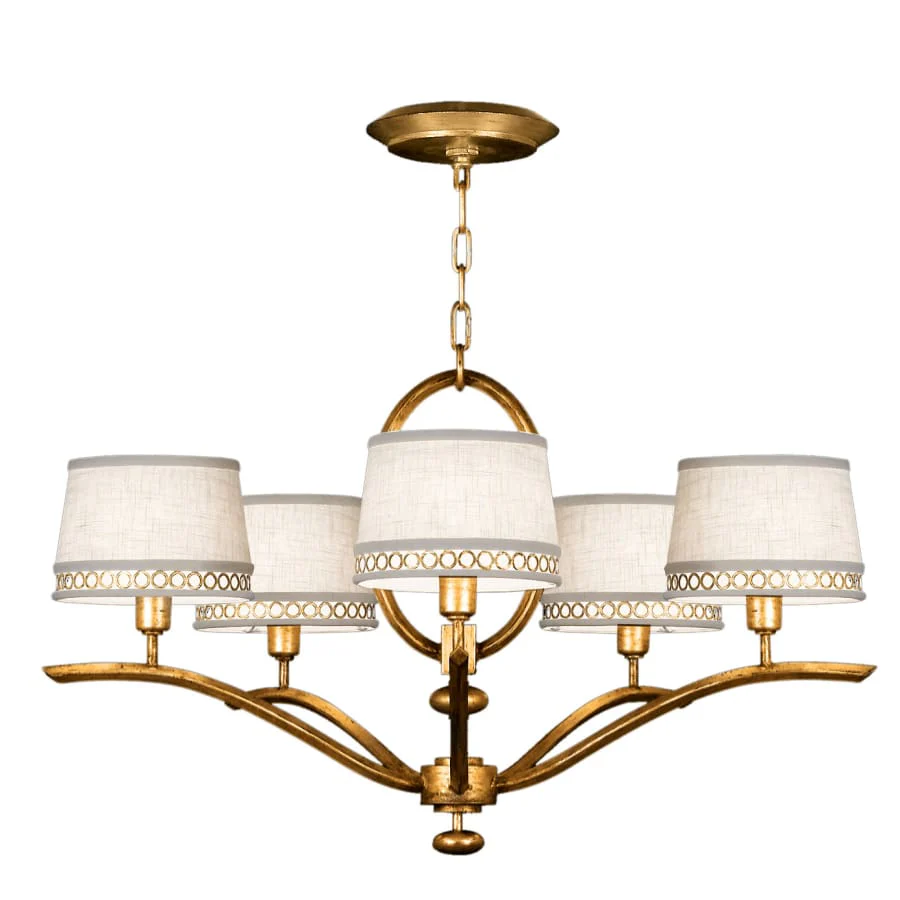 Fine Art Handcrafted Lighting Allegretto Gold Five-Light Single-Tier Chandelier with White Textured Linen Shades - Image 1