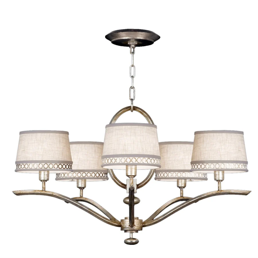 Fine Art Handcrafted Lighting Allegretto Silver Five-Light Single-Tier Chandelier with White Textured Linen Shades - Image 1