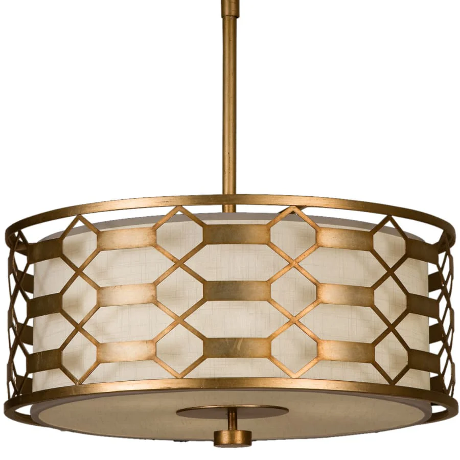 Fine Art Handcrafted Lighting Allegretto Gold 24" Diameter Three-Light Drum Pendant with White Textured Linen Shade - Image 1