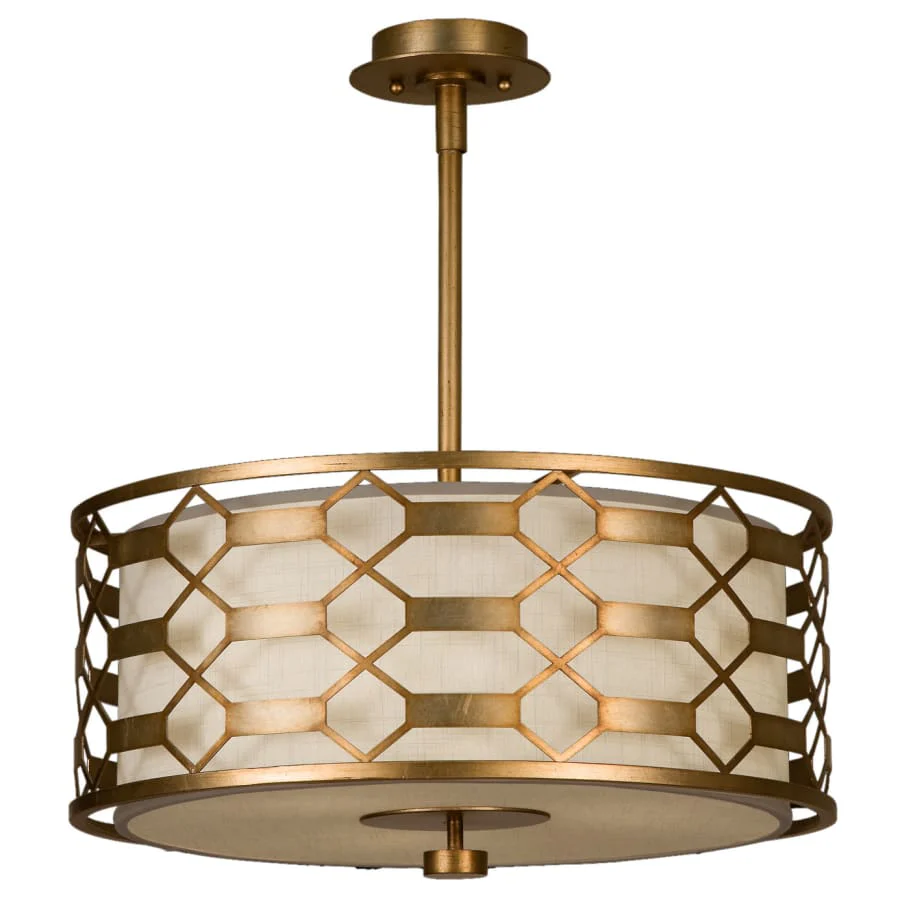 Fine Art Handcrafted Lighting Allegretto Gold 24" Diameter Three-Light Drum Pendant with White Textured Linen Shade - Image 2