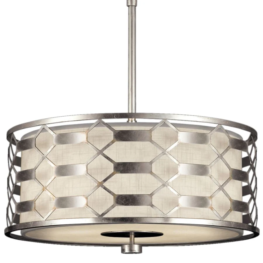 Fine Art Handcrafted Lighting Allegretto Silver 24" Diameter Three-Light Drum Pendant with White Textured Linen Shade - Image 1