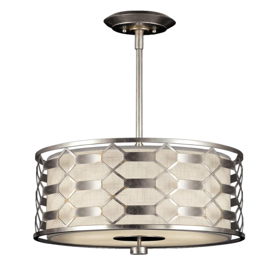 Fine Art Handcrafted Lighting Allegretto Silver 24" Diameter Three-Light Drum Pendant with White Textured Linen Shade - Image 2