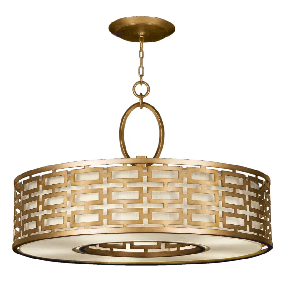 Fine Art Handcrafted Lighting Allegretto Gold 40" Diameter Five-Light Drum Pendant with White Textured Linen Shade - Image 1
