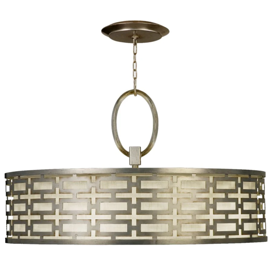Fine Art Handcrafted Lighting Allegretto Silver 40" Diameter Five-Light Drum Pendant with White Textured Linen Shade - Image 1
