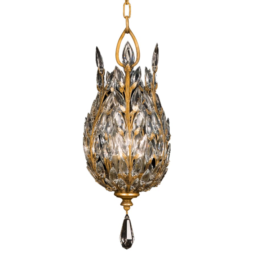 Fine Art Handcrafted Lighting Crystal Laurel Gold Three-Light Foyer Pendant with Bold-Cut Stylized Crystal Leaves - Image 1