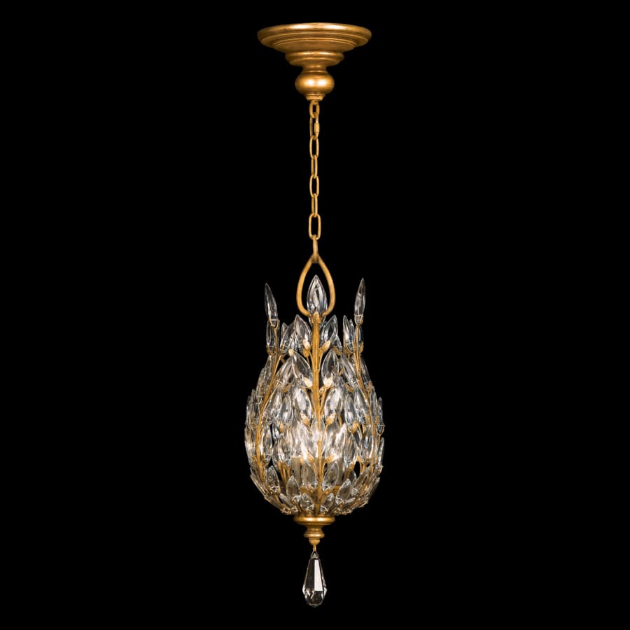 Fine Art Handcrafted Lighting Crystal Laurel Gold Three-Light Foyer Pendant with Bold-Cut Stylized Crystal Leaves - Image 2