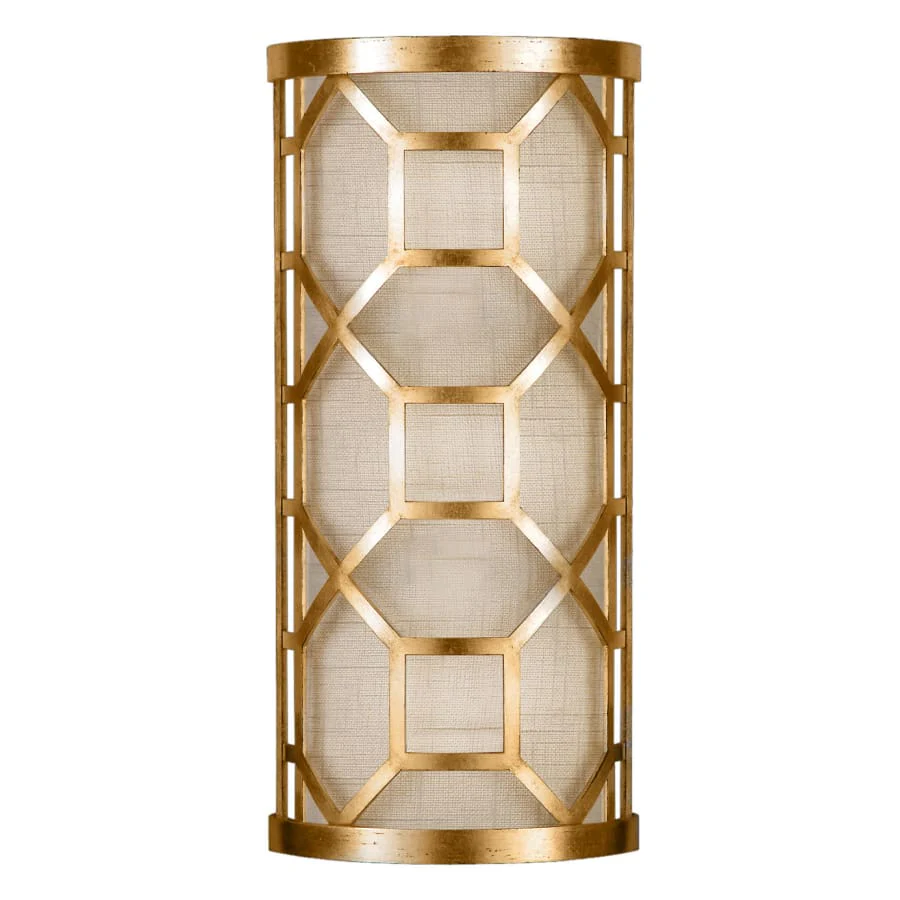 Fine Art Handcrafted Lighting Allegretto Gold Two-Light Wall Sconce with White Textured Linen Shade - Image 1
