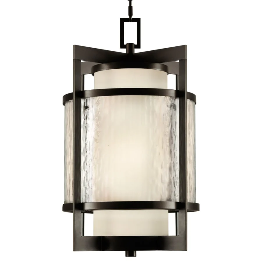 Fine Art Handcrafted Lighting Singapore Moderne Outdoor Two-Light Outdoor Pendant with Off-White Interior and Clear Textured Exterior Glass Shades - Image 1