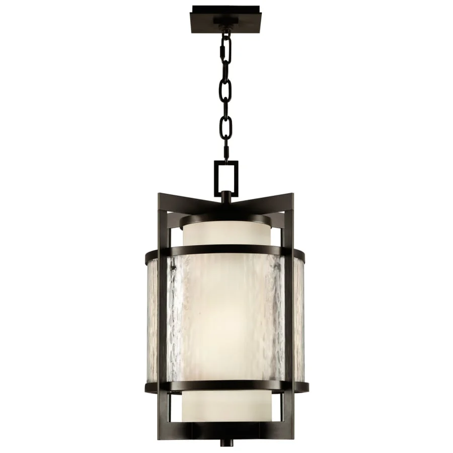 Fine Art Handcrafted Lighting Singapore Moderne Outdoor Two-Light Outdoor Pendant with Off-White Interior and Clear Textured Exterior Glass Shades - Image 2