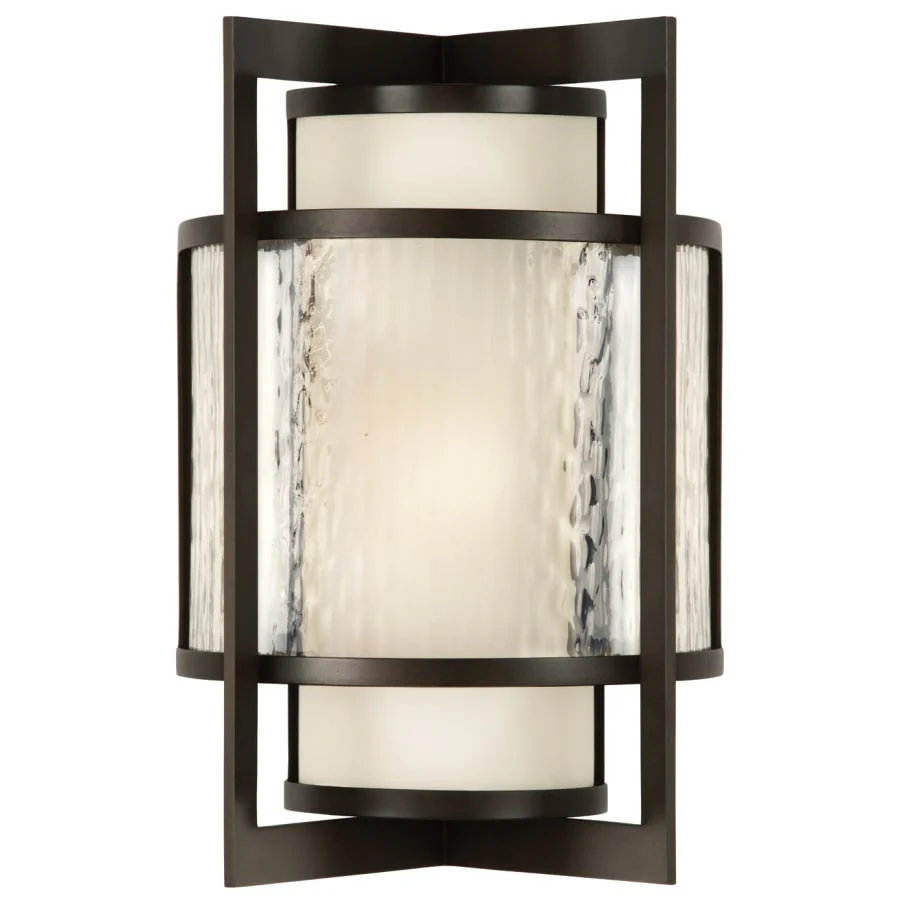 Fine Art Handcrafted Lighting Singapore Moderne Outdoor Two-Light Outdoor Wall Sconce with Off-White Interior and Clear Textured Exterior Glass Shades - Image 1