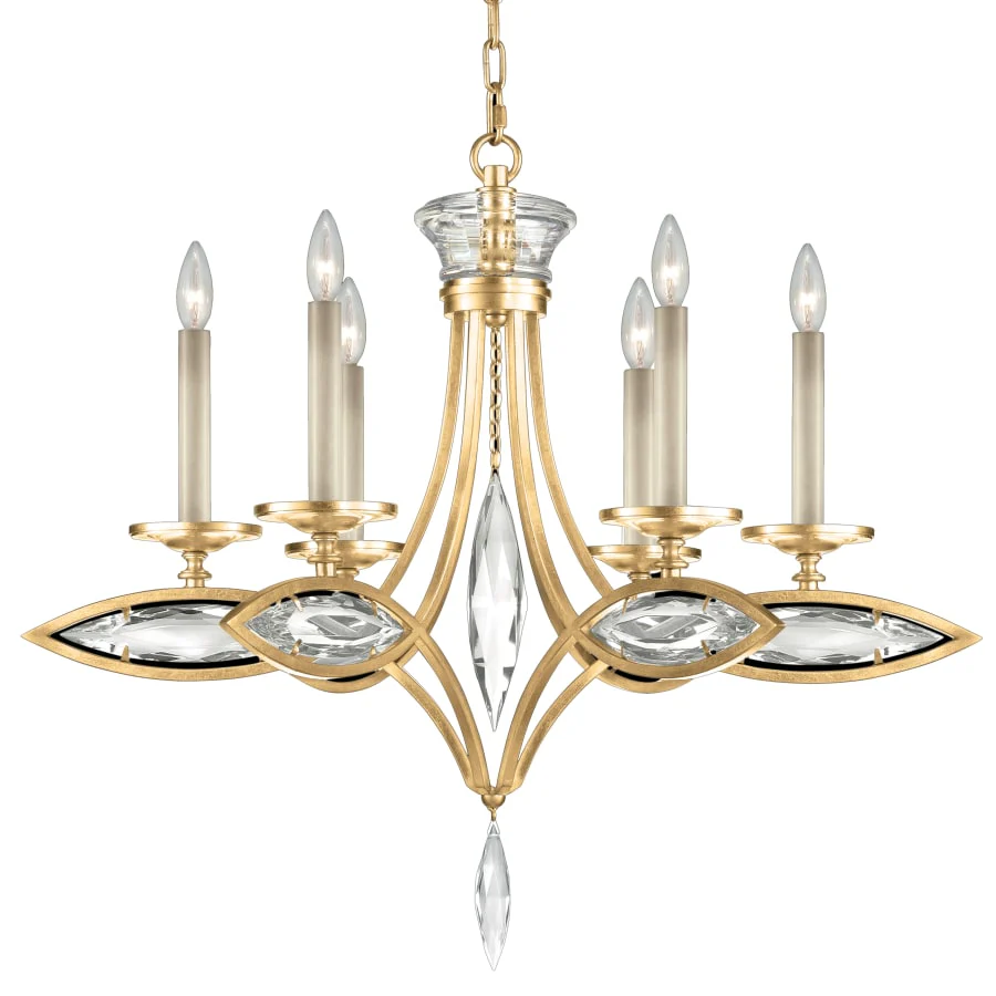 Fine Art Handcrafted Lighting 6 Light 1 Tier Chandelier in Florentine Brushed Gold Leaf Finish with Hand-Cut Faceted Crystals from the Marquise Collection - Image 1