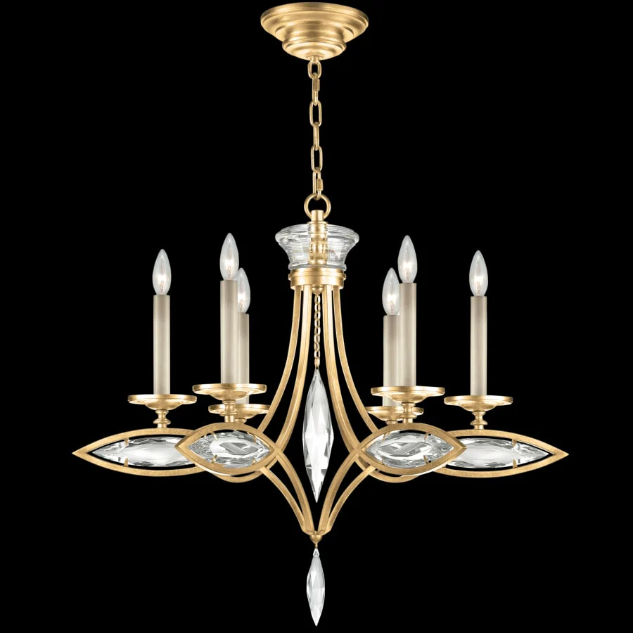 Fine Art Handcrafted Lighting 6 Light 1 Tier Chandelier in Florentine Brushed Gold Leaf Finish with Hand-Cut Faceted Crystals from the Marquise Collection - Image 2
